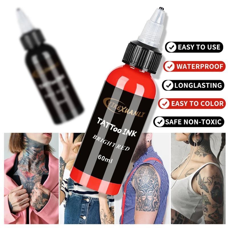 Professional Tattoo Ink Pigment 60ml — White, Black & Red Body Art Kit