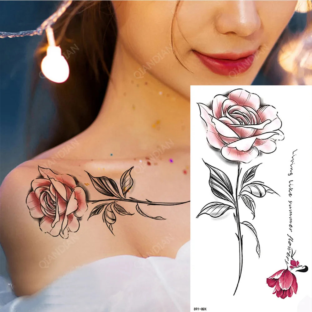 Floral Waterproof Temporary Tattoo — Rose, Lotus & Sunflower Body Art for Women