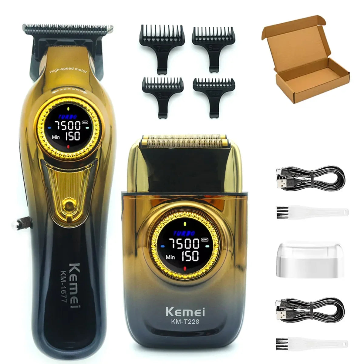 Kemei KM-T228 Professional Reciprocating Foil Shaver — Turbo High Speed, LCD, USB Fast Charge