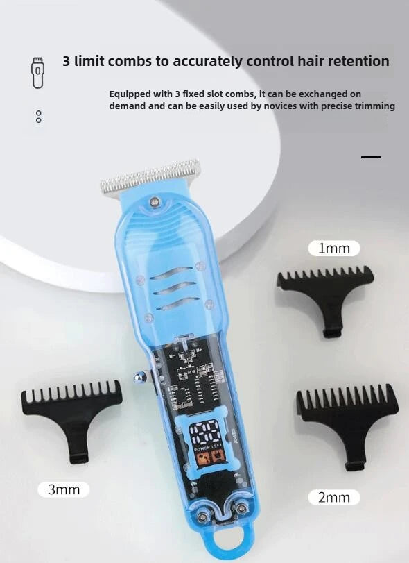 Rechargeable Transparent Hair Clipper — Professional Cordless Electric Trimmer & Shaver for Men