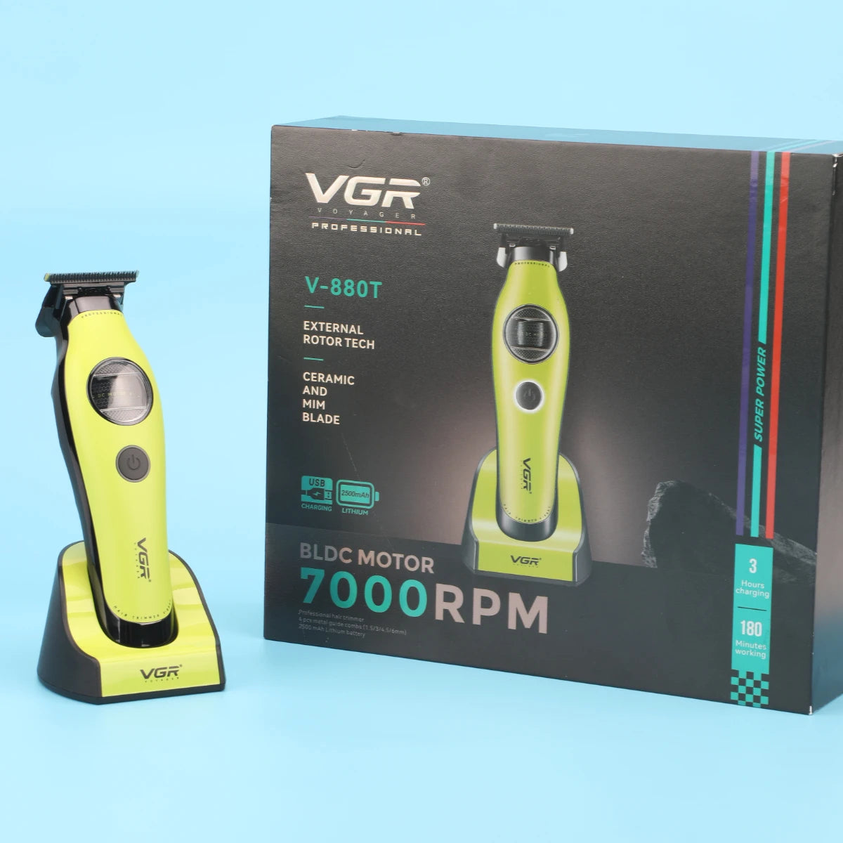 VGR Hair Trimmer Brushless External Rotor Motor Professional Hair Cutting Machine Barber Clippers Cordless Trimmer for Men V-880