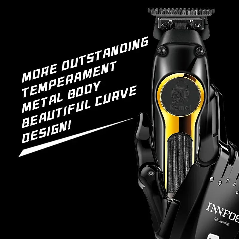 Kemei Professional Hair Clipper Kit — DLC Blade Rechargeable Cordless Barber Trimmer