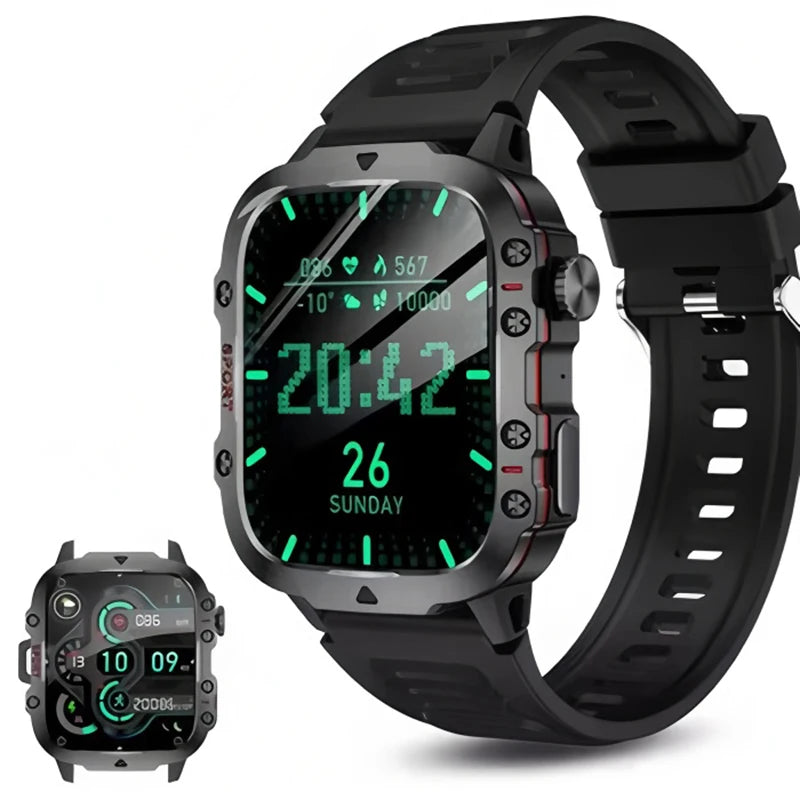 2026 Rugged Military Smartwatch — Waterproof, AI Voice, Health Monitor for Men