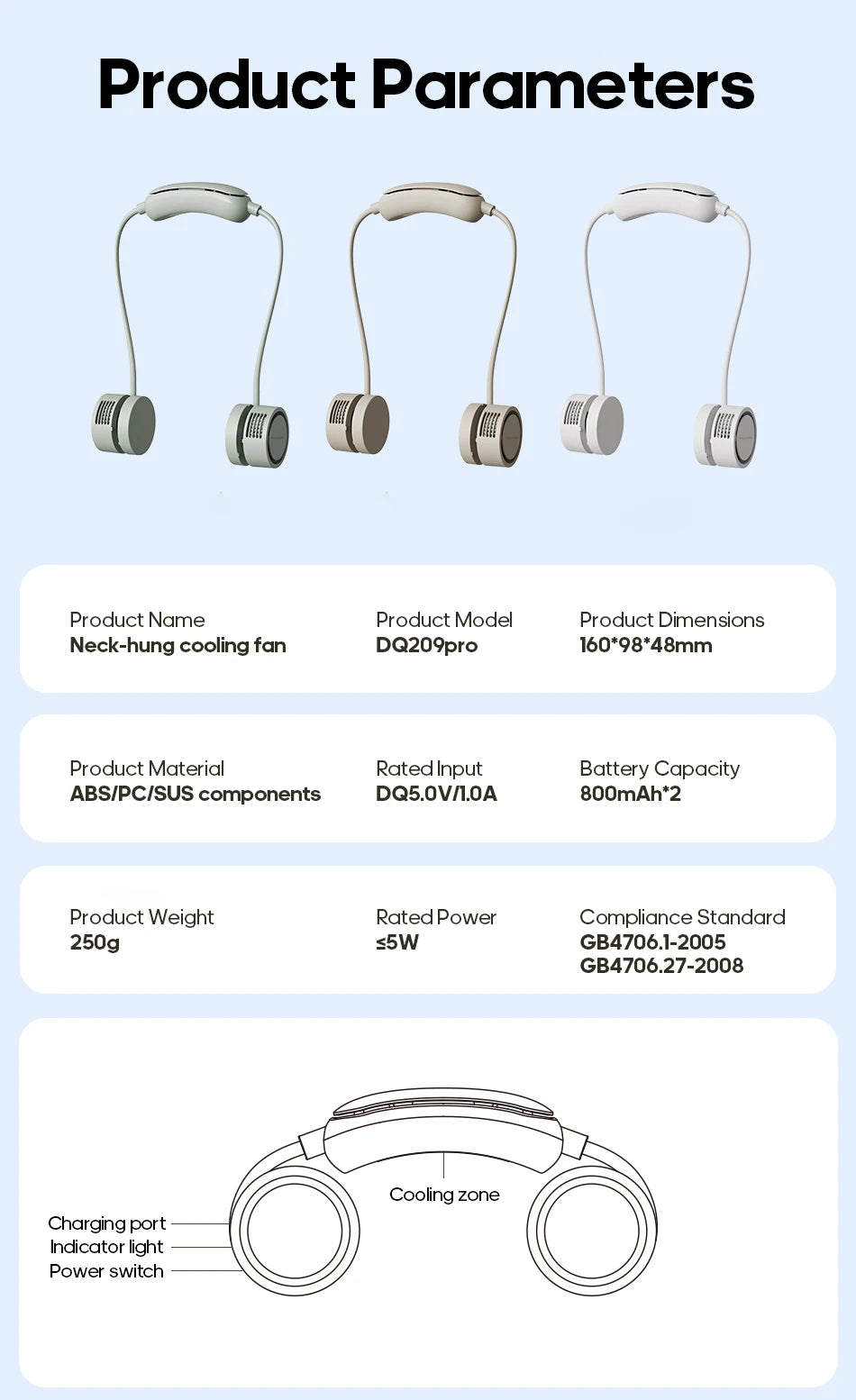 Portable Neck Fan with Cold Compress — 3-Speed 800mAh Sports Cooling Fan for Outdoor Travel