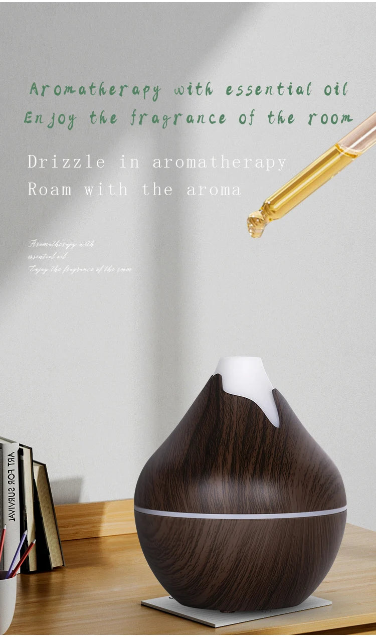 350ml Wood Grain Aromatherapy Diffuser — Remote Control, 7-Color LED Ultrasonic Humidifier