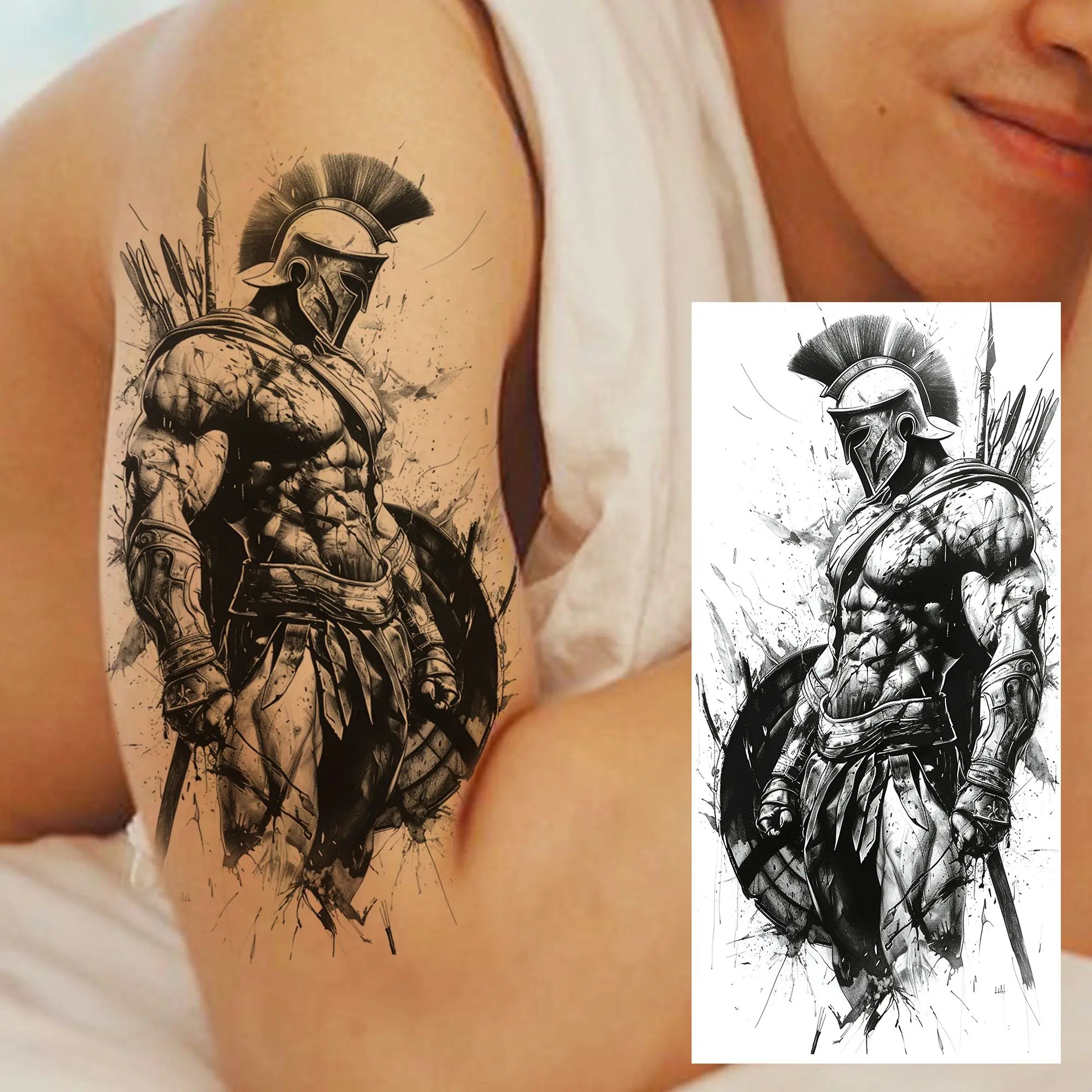 Spartan Warrior Temporary Tattoo — Realistic Waterproof Body Art