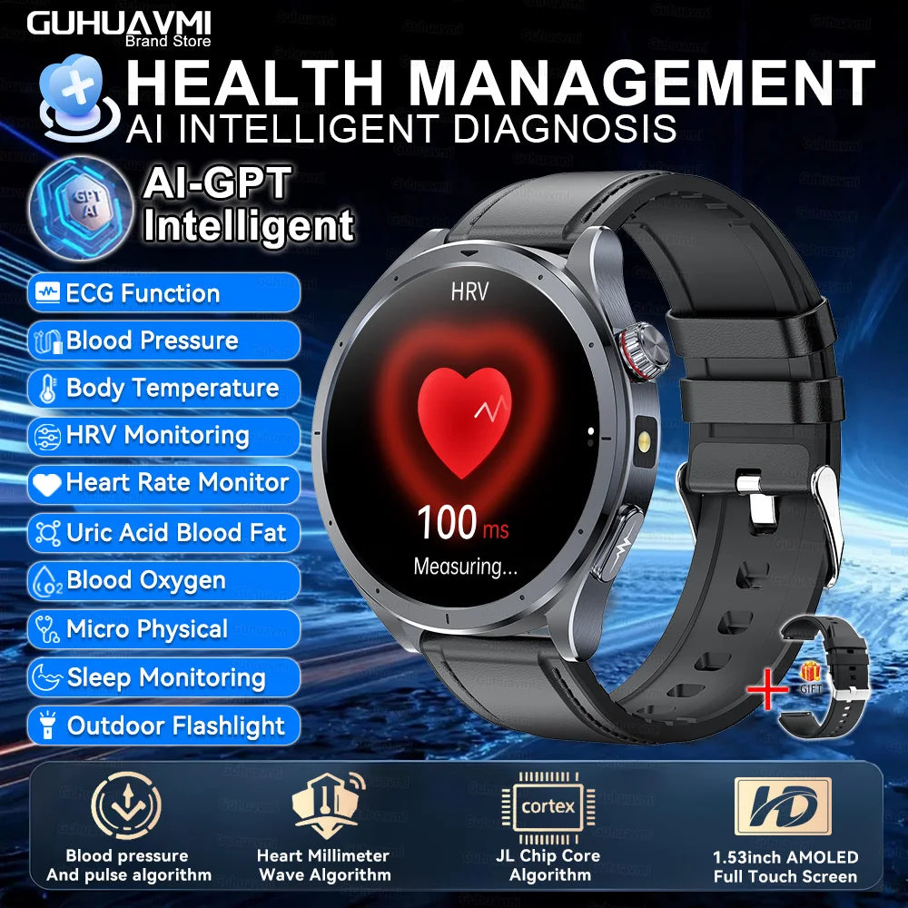 2026 Health Smartwatch — ECG+PPG Body Fat, Uric Acid & Blood Oxygen for Men & Women