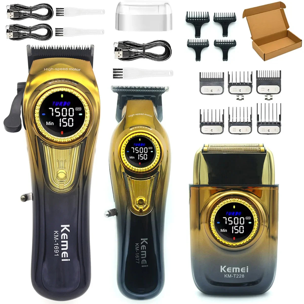 Kemei KM-T228 Professional Reciprocating Foil Shaver — Turbo High Speed, LCD, USB Fast Charge