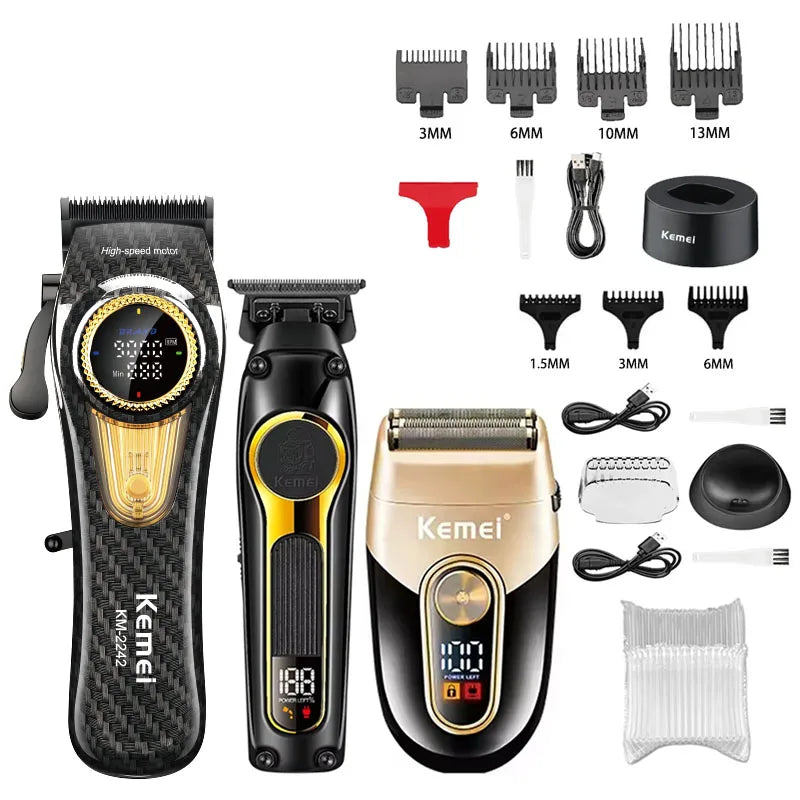 Kemei Professional Hair Clipper Kit — DLC Blade Rechargeable Cordless Barber Trimmer