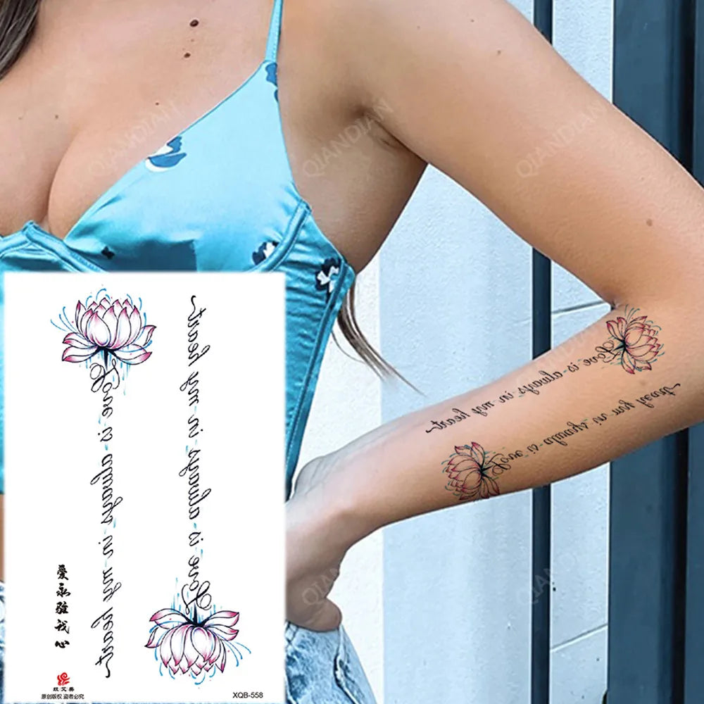 Floral Waterproof Temporary Tattoo — Rose, Lotus & Sunflower Body Art for Women