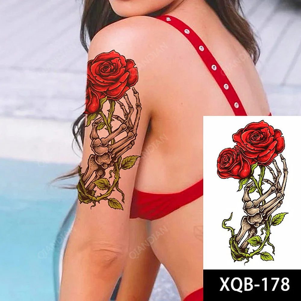 Floral Waterproof Temporary Tattoo — Rose, Lotus & Sunflower Body Art for Women