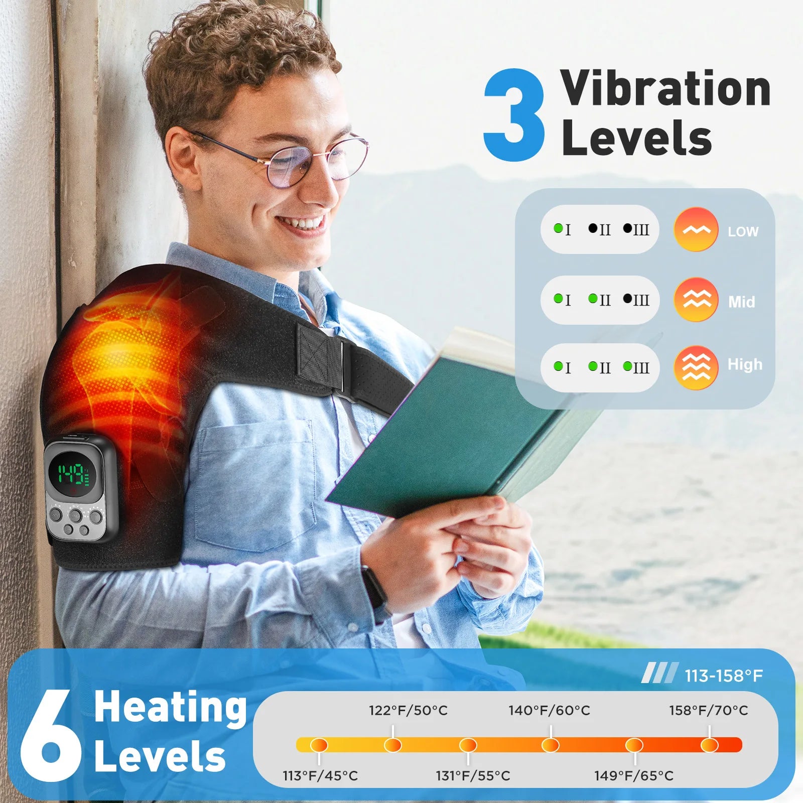 Electric Shoulder Brace for Men & Women, Shoulder Heated Pad Support Mobile Control, Joint Tendonitis Promote Blood Circulation