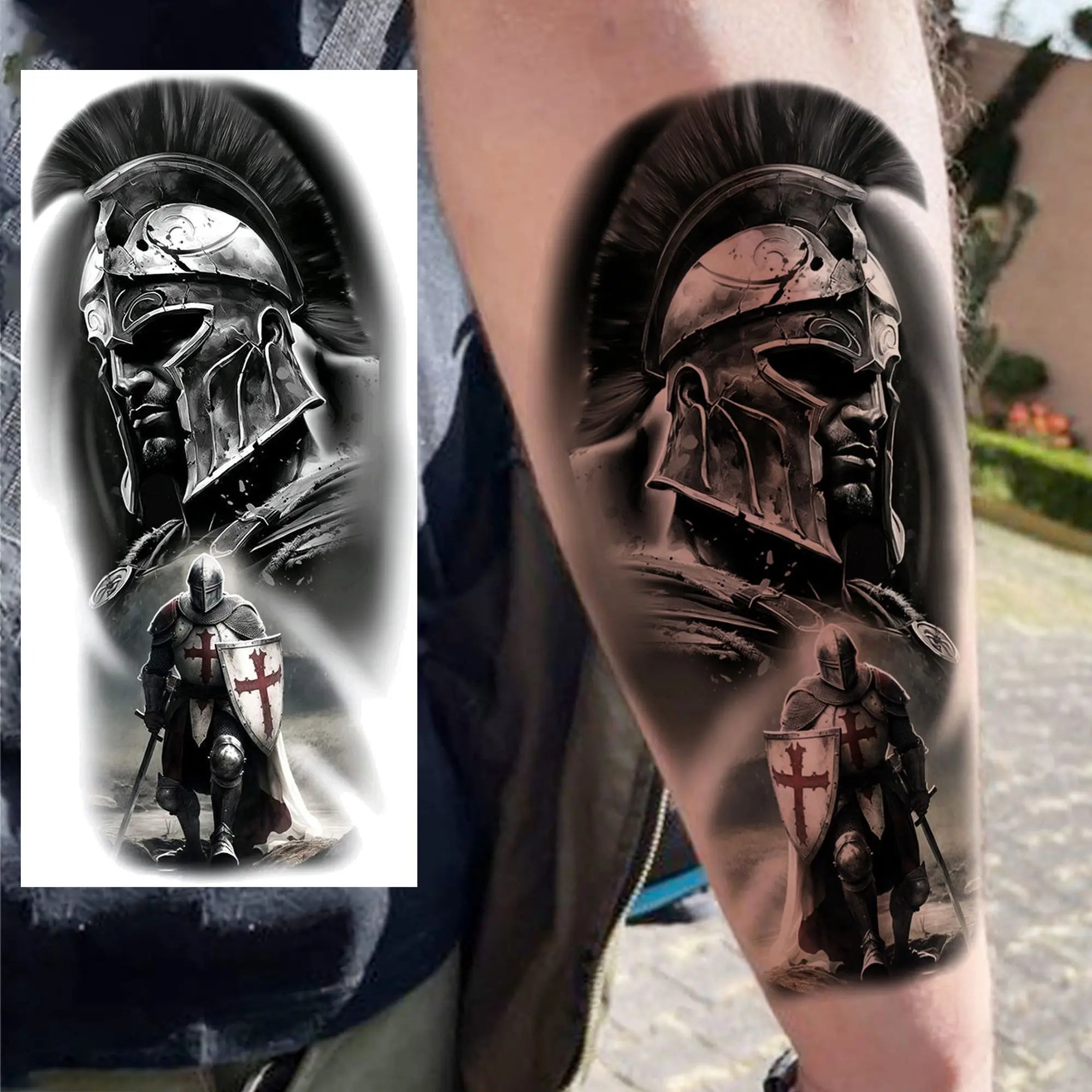 Spartan Warrior Temporary Tattoo — Realistic Waterproof Body Art