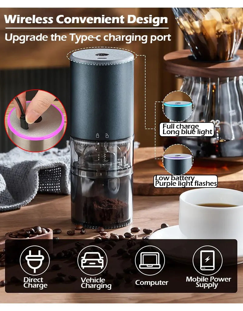 Electric Coffee Grinder with LED Display — Rechargeable Portable Automatic Pepper & Spice Mill