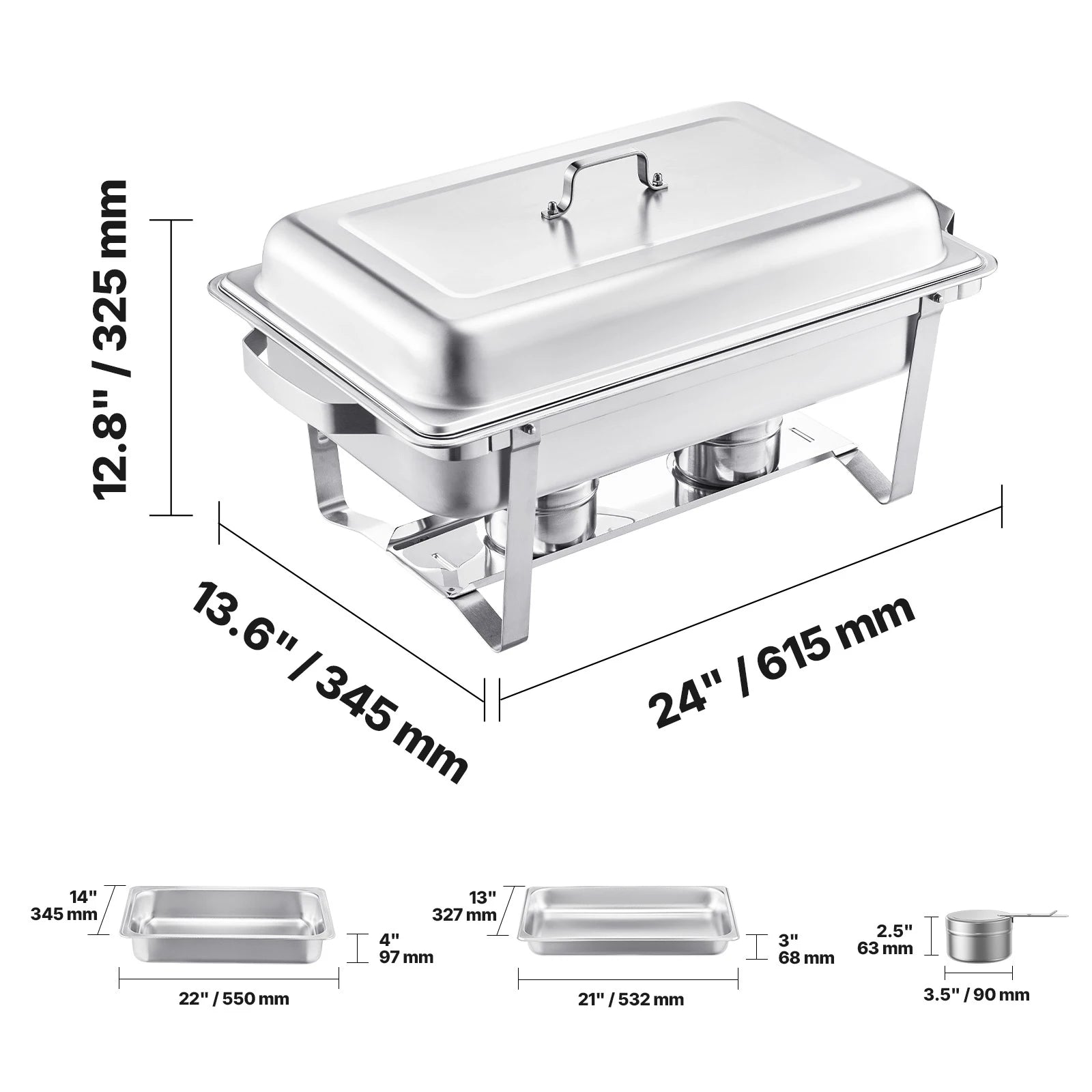 SucceBuy 8Qt Chafing Dish Buffet Set — 4-Pack Stainless Steel Catering Warmer Server