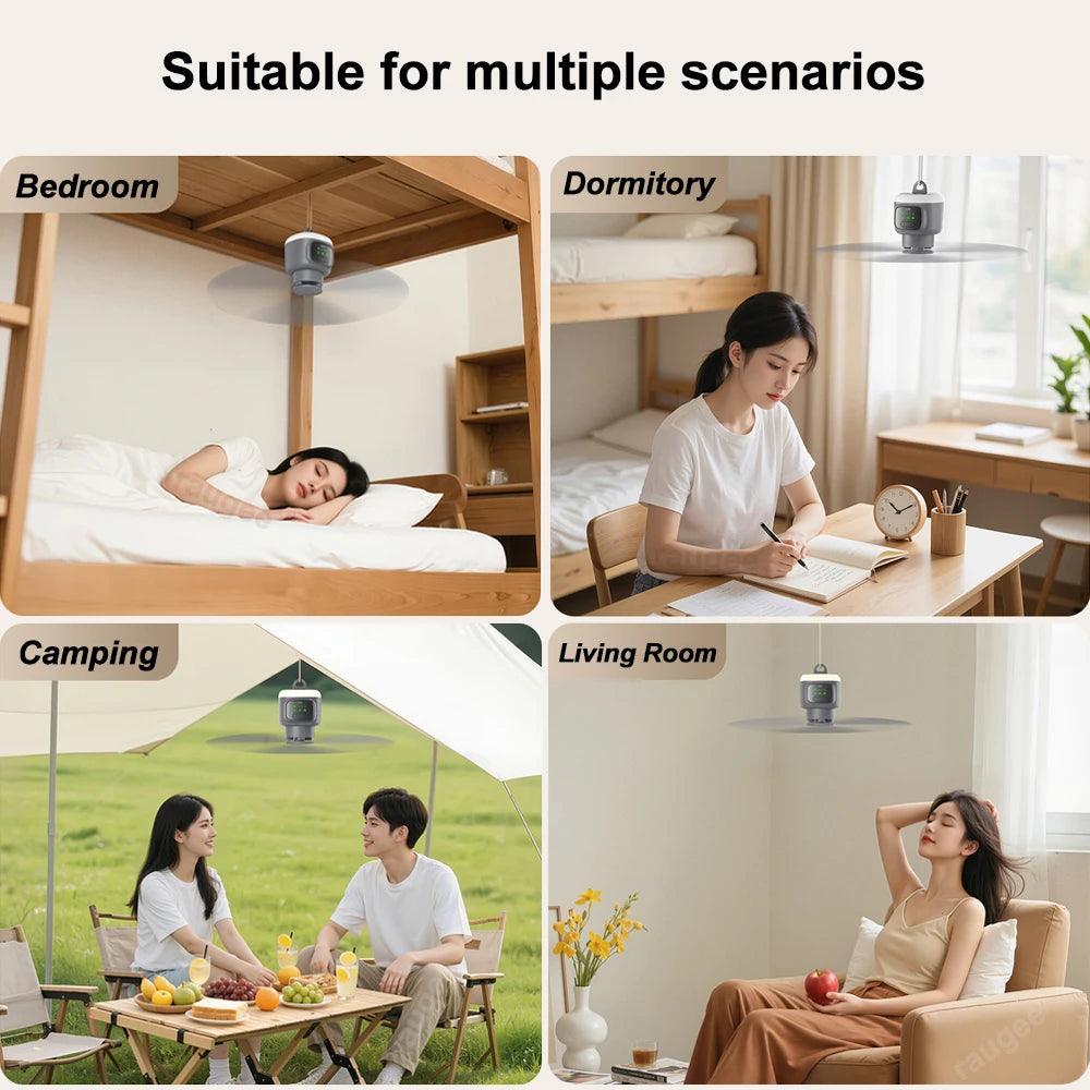 12000mAh Portable Camping Ceiling Fan — Remote Control, LED Light, USB Rechargeable