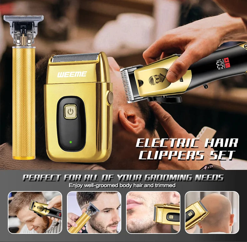 3-in-1 USB Rechargeable Men's Barber Kit — Hair Clipper, Trimmer & Shaver Set