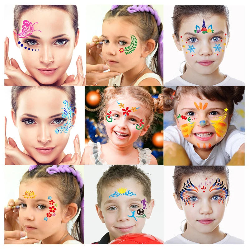 Reusable Body Painting Stencils — 8-20 Pcs Face Art & Temporary Tattoo Templates