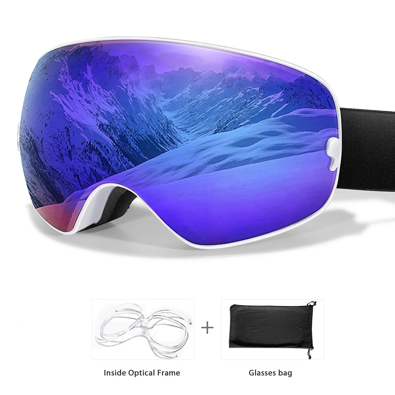 Winter Ski & Snowboard Goggles — UV400 Anti-Fog with Optical Frame & Bag