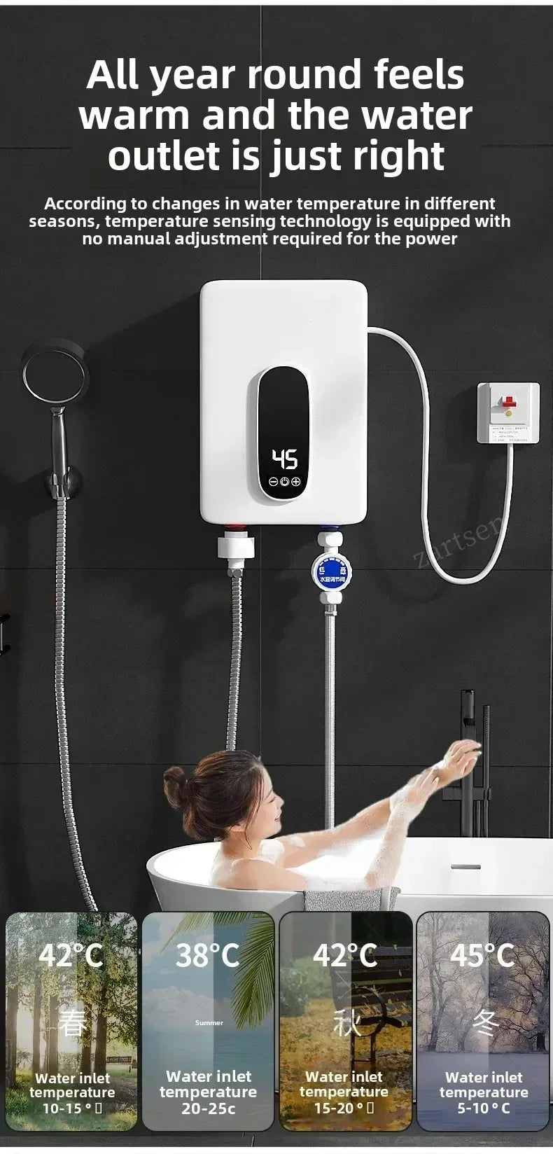 220V Instant Tankless Water Heater — Compact Electric On-Demand for Bathroom & Toilet