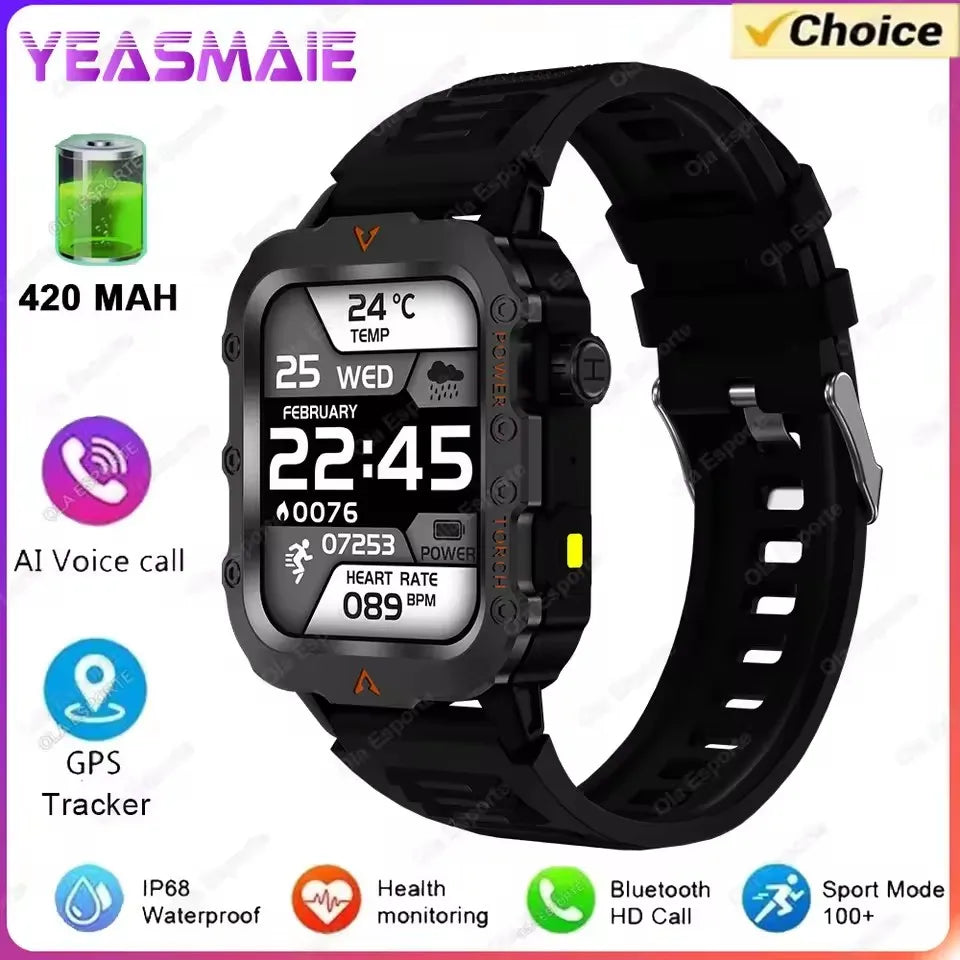 2026 Rugged Military Smartwatch — Waterproof, AI Voice, Health Monitor for Men