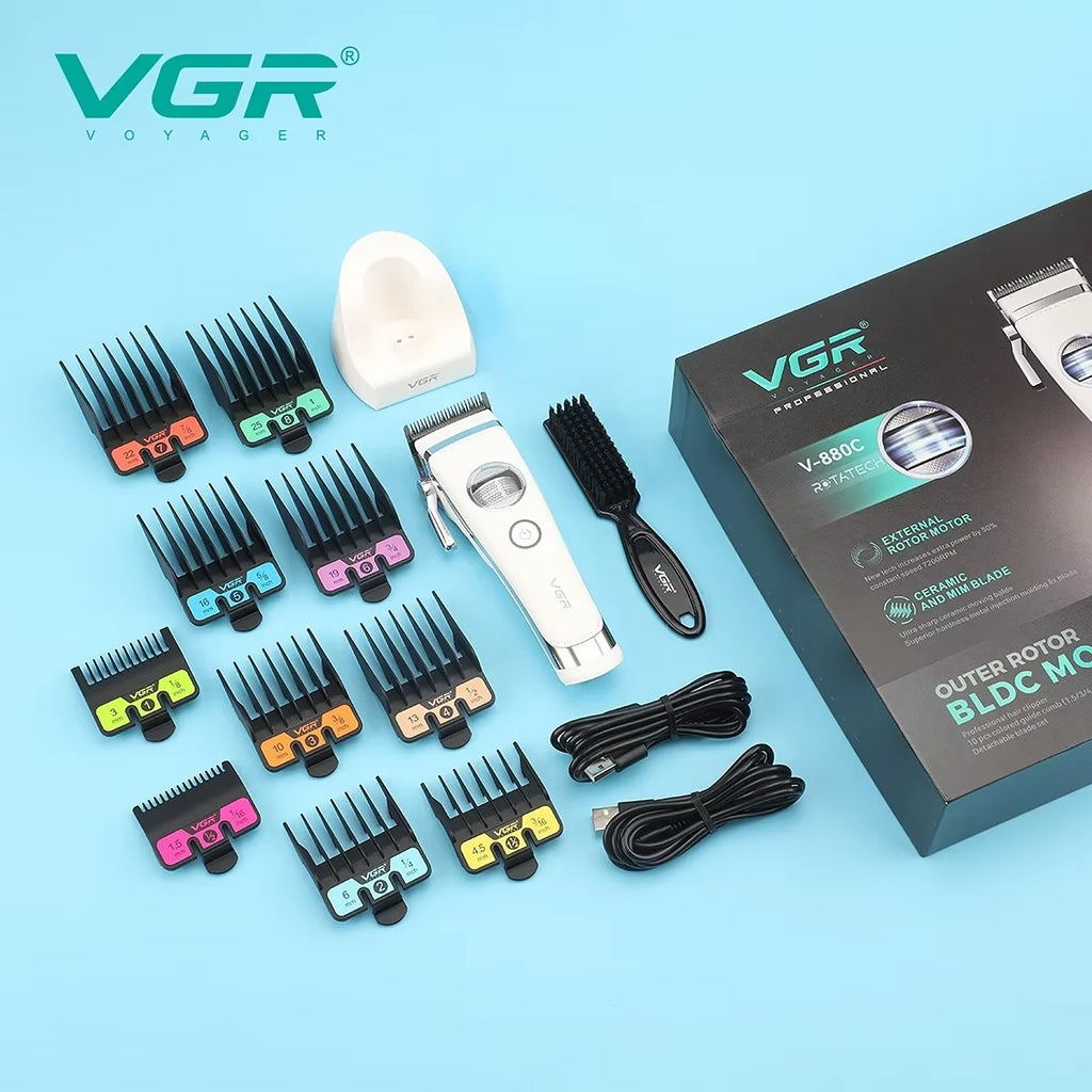 VGR Hair Trimmer Brushless External Rotor Motor Professional Hair Cutting Machine Barber Clippers Cordless Trimmer for Men V-880
