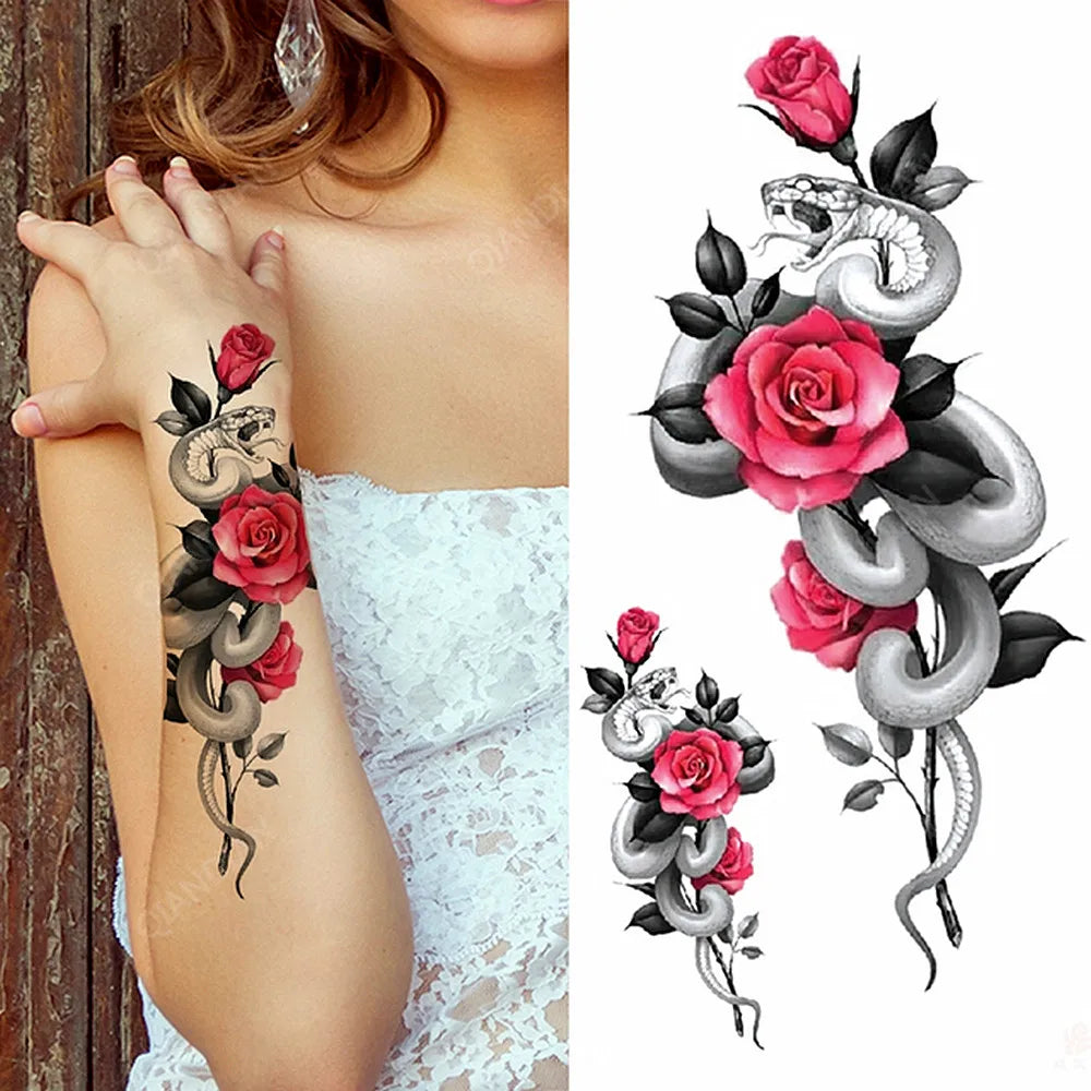 Floral Waterproof Temporary Tattoo — Rose, Lotus & Sunflower Body Art for Women