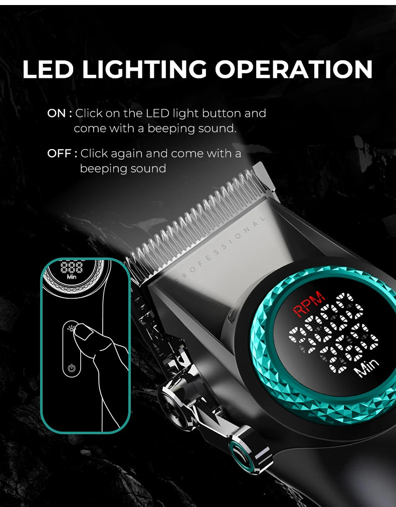 VGR Professional Hair Clipper — 12000RPM LED Digital Carving Electric Clipper V-001 & V-977