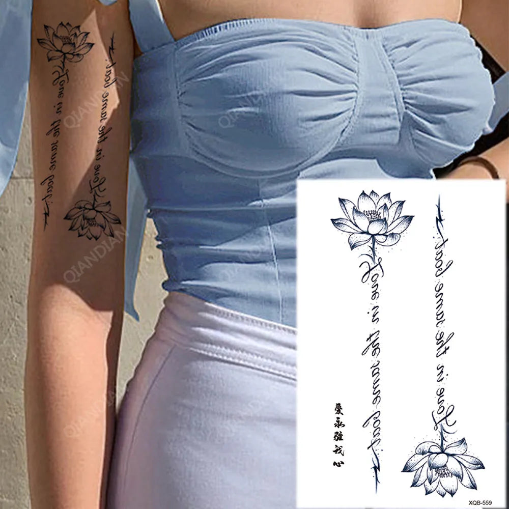 Floral Waterproof Temporary Tattoo — Rose, Lotus & Sunflower Body Art for Women