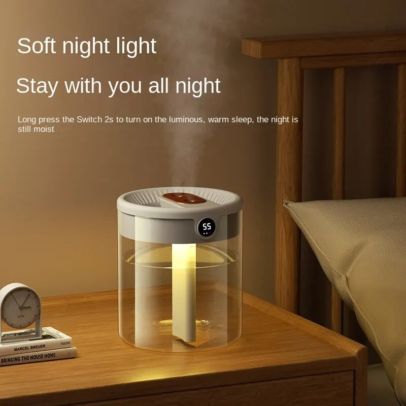 2L Double Spray Humidifier — Large Capacity Silent USB with Night Light & Digital Display