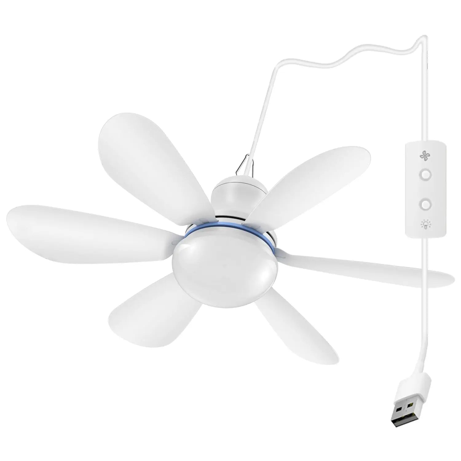 Silent 6-Blade USB Ceiling Fan — Remote Control, 4-Speed Hanging Fan for Camping & Tent
