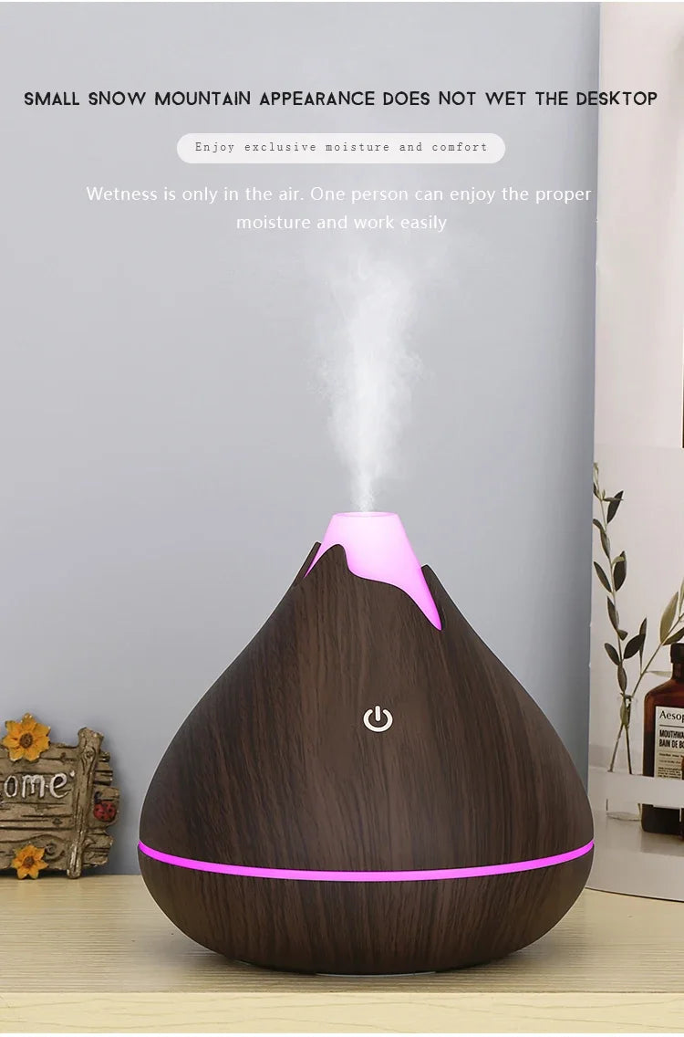 350ml Wood Grain Aromatherapy Diffuser — Remote Control, 7-Color LED Ultrasonic Humidifier