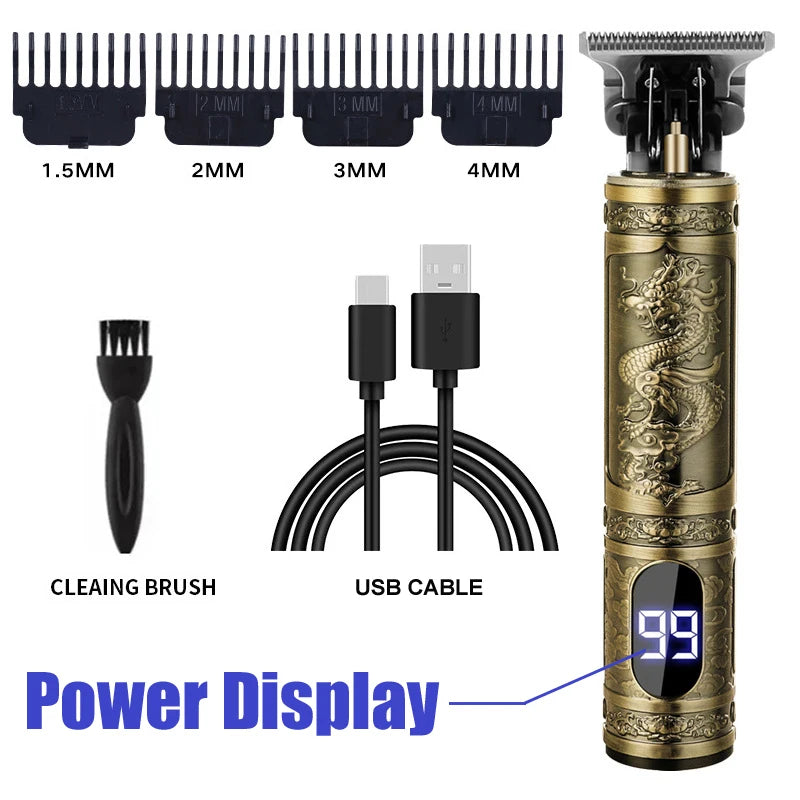 Professional Beard & Hair Trimmer — Zero-Gap T-Blade, LCD Display & Hair Shears Kit for Men