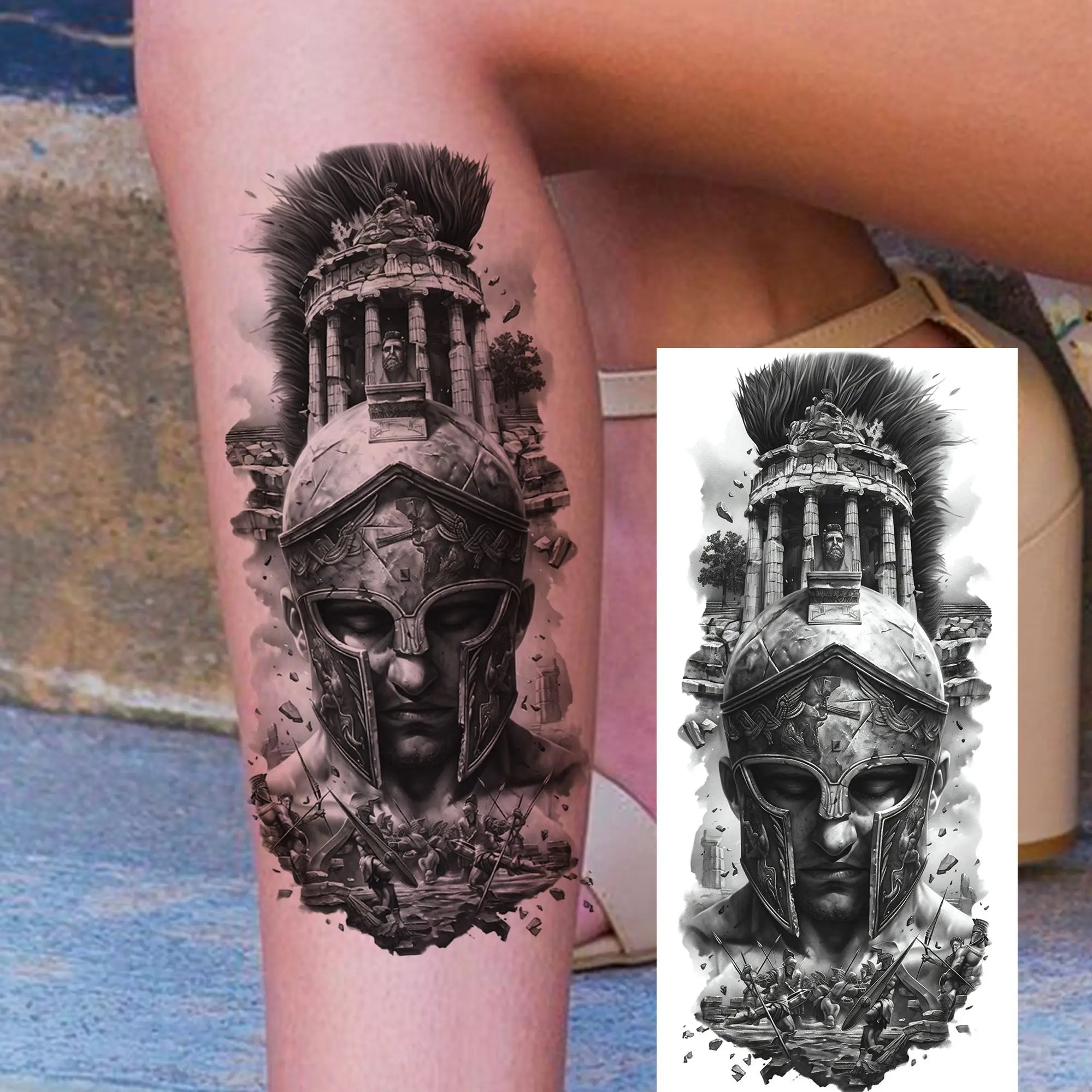 Spartan Warrior Temporary Tattoo — Realistic Waterproof Body Art