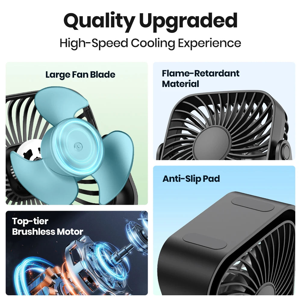 TOPK 4" USB Mini Portable Fan — 3-Speed Quiet Desk Fan with 360° Adjustment