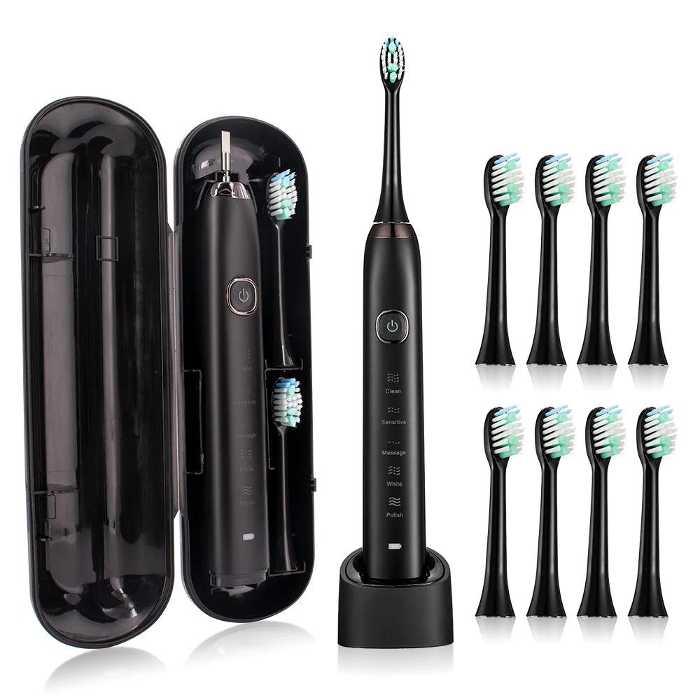 HOMEFISH Smart Sonic Electric Toothbrush Ultrasound IPX7 Rechargeable Tooth Brush 5 Mode Smart Time Teethbrush S100