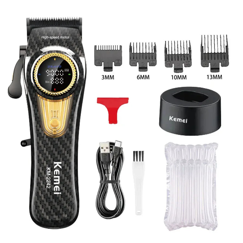 Kemei Professional Hair Clipper Kit — DLC Blade Rechargeable Cordless Barber Trimmer