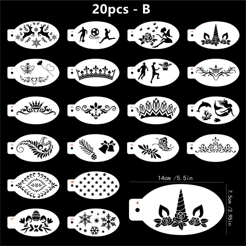 Reusable Body Painting Stencils — 8-20 Pcs Face Art & Temporary Tattoo Templates