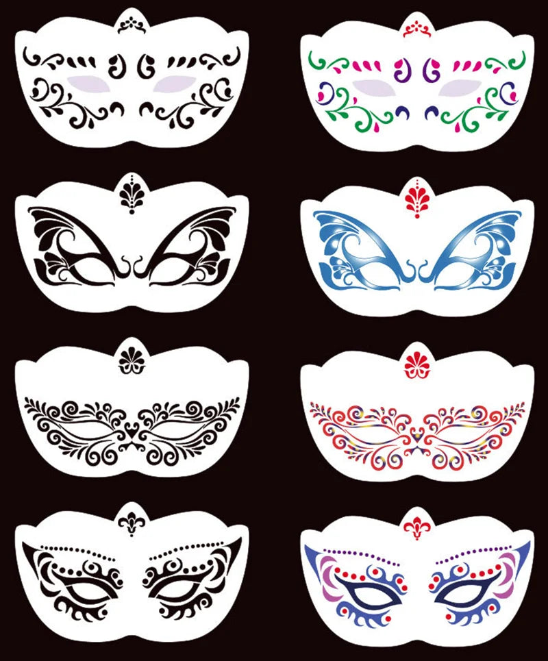 Reusable Body Painting Stencils — 8-20 Pcs Face Art & Temporary Tattoo Templates