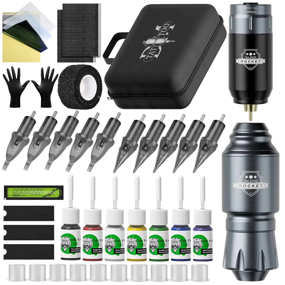 DM Wireless Tattoo Kit — Complete Mini Rocket Machine Set
