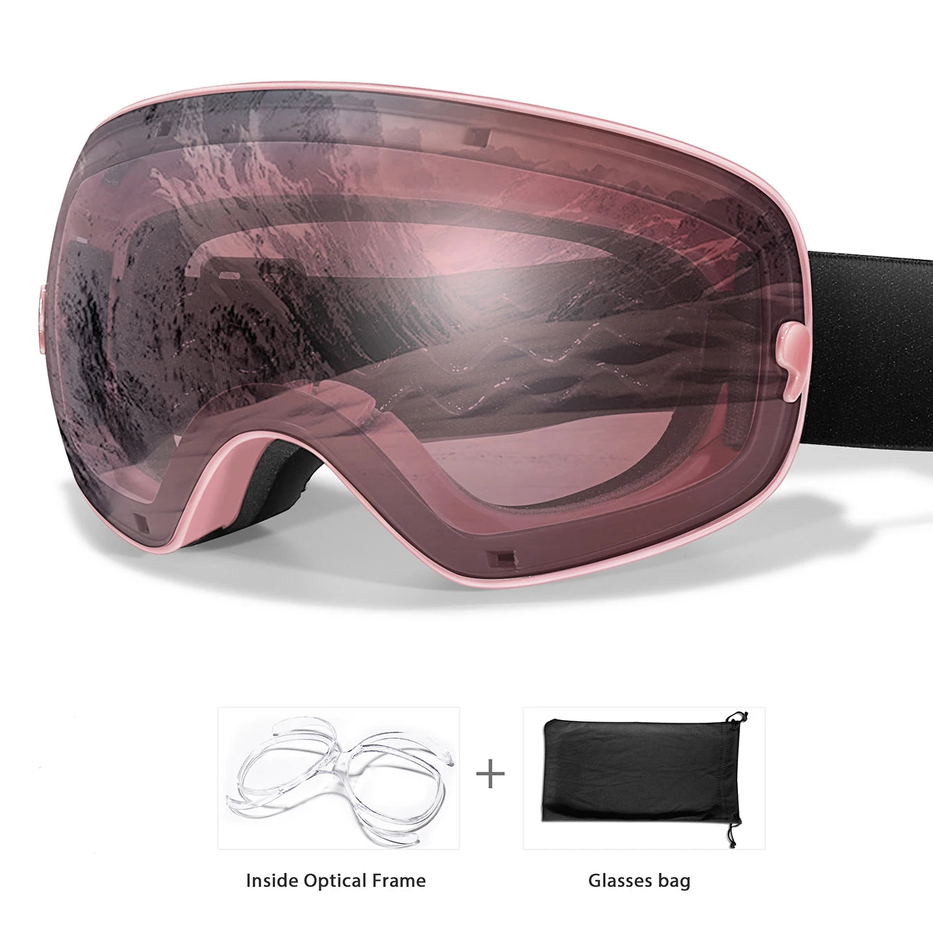 Winter Ski & Snowboard Goggles — UV400 Anti-Fog with Optical Frame & Bag