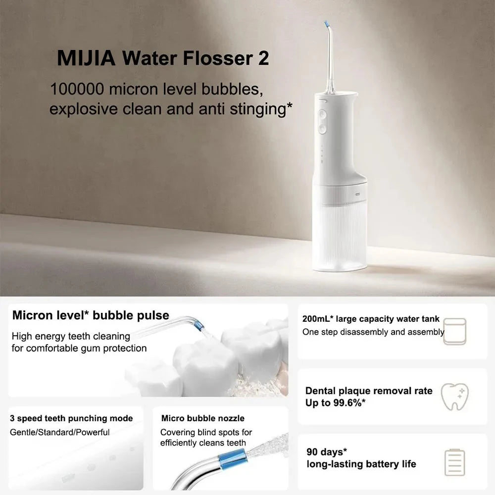 2025 New MIJIA Portable Oral Irrigator 2 Dental Teeth Whitening Flosser bucal tooth Cleaner vibration waterpulse Water Thread