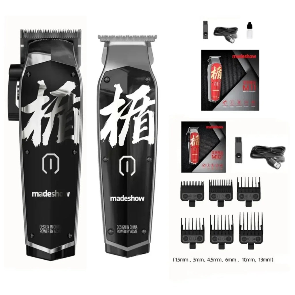 MadeShow M10/M11 Professional Hair Clipper & Trimmer Set — 0.1mm T-Blade High Speed