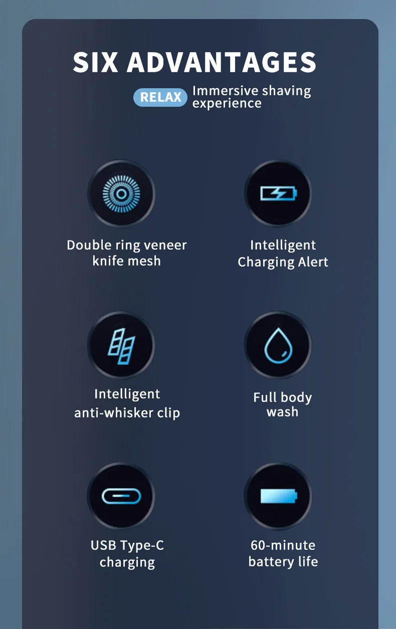 Men's Electric Razor — 3D Flexible Floating Heads, USB Rechargeable with Adjustable Shaving Strokes