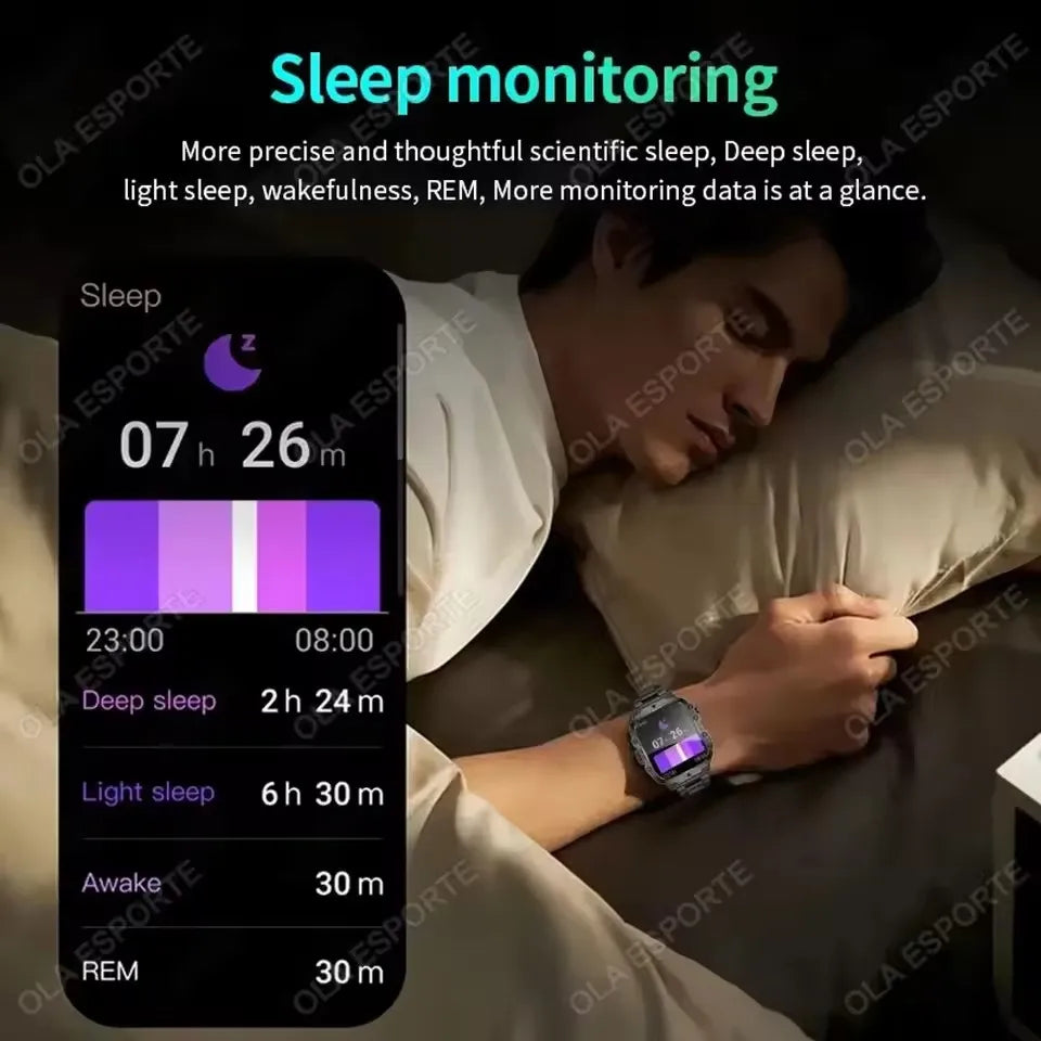 2026 Military Smartwatch — IP67 3ATM, GPS, Fitness Tracker & Bluetooth Calls for Men
