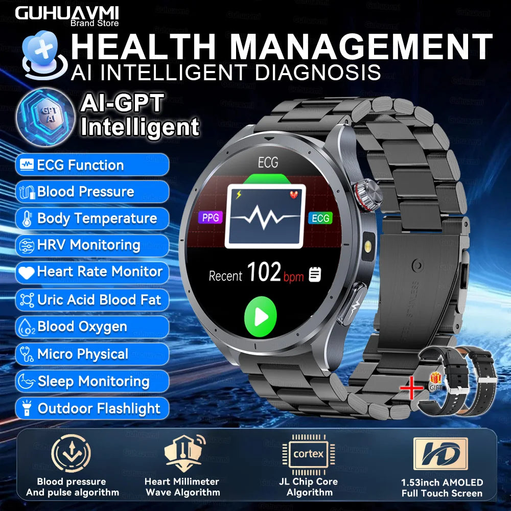 2026 Health Smartwatch — ECG+PPG Body Fat, Uric Acid & Blood Oxygen for Men & Women