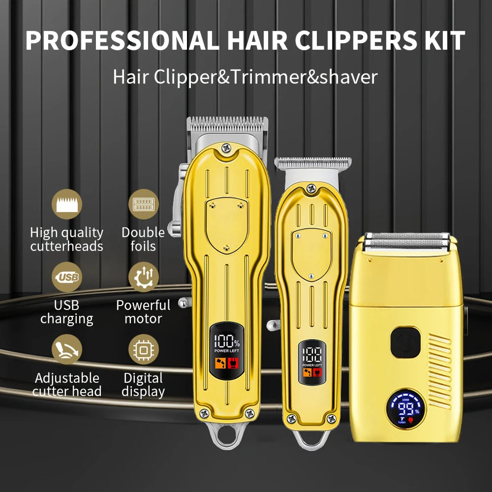 Professional USB Rechargeable Hair Clipper & Beard Trimmer — Complete Barber Kit for Men