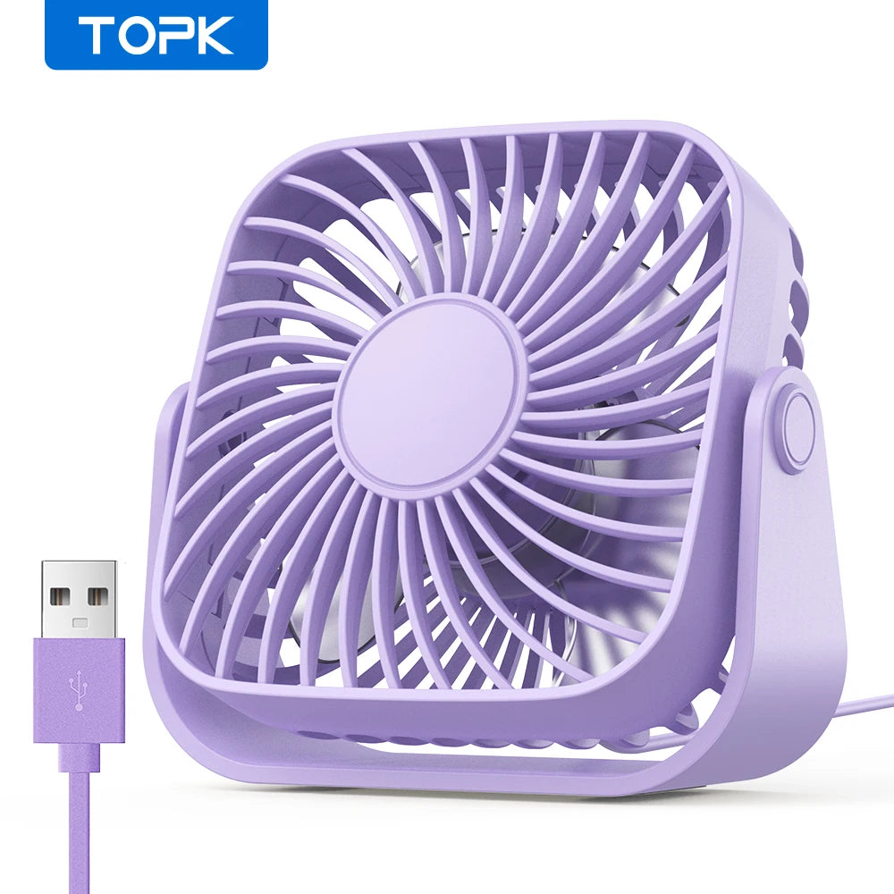 TOPK 4" USB Mini Portable Fan — 3-Speed Quiet Desk Fan with 360° Adjustment