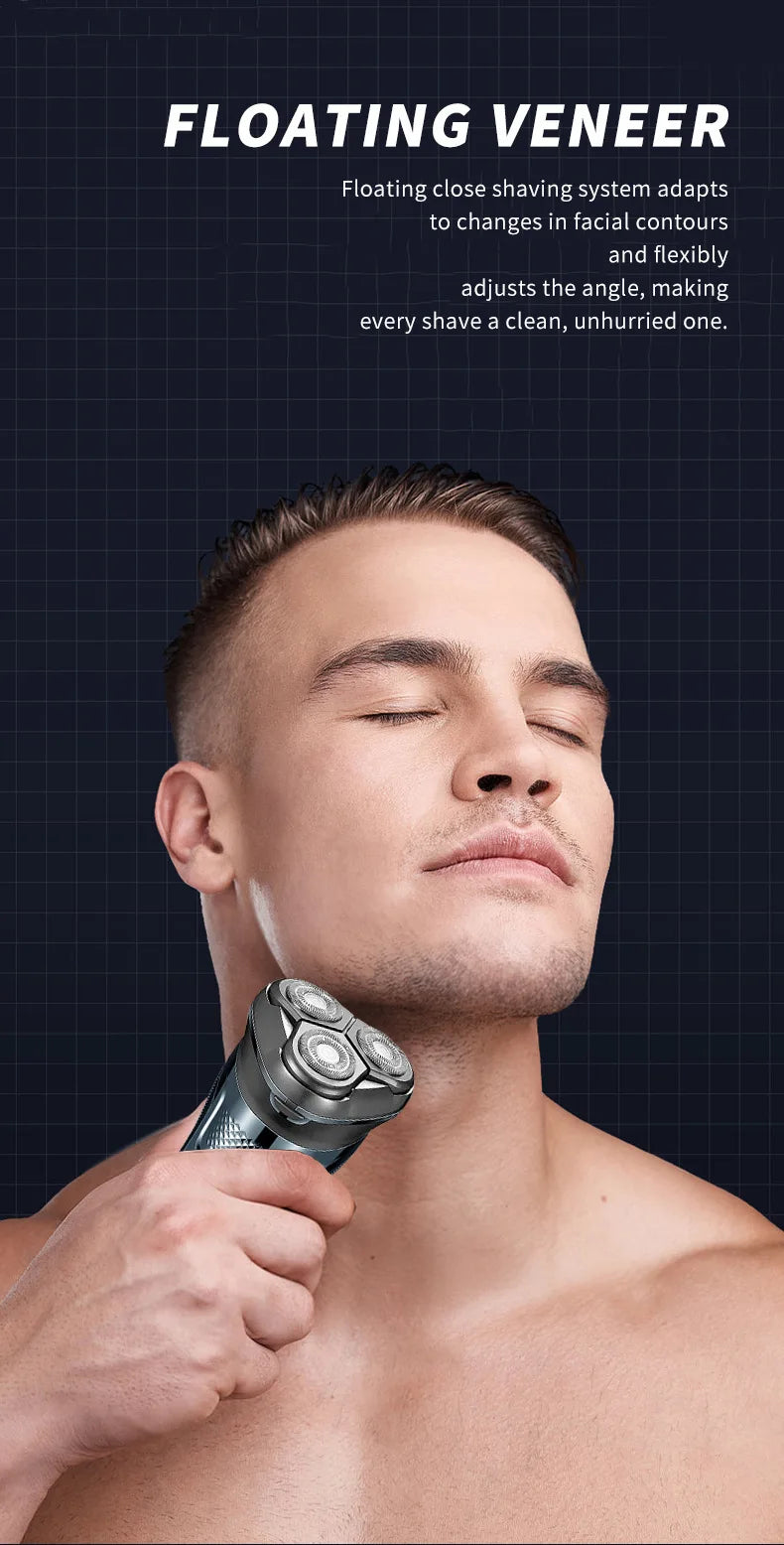 Men's Electric Razor — 3D Flexible Floating Heads, USB Rechargeable with Adjustable Shaving Strokes