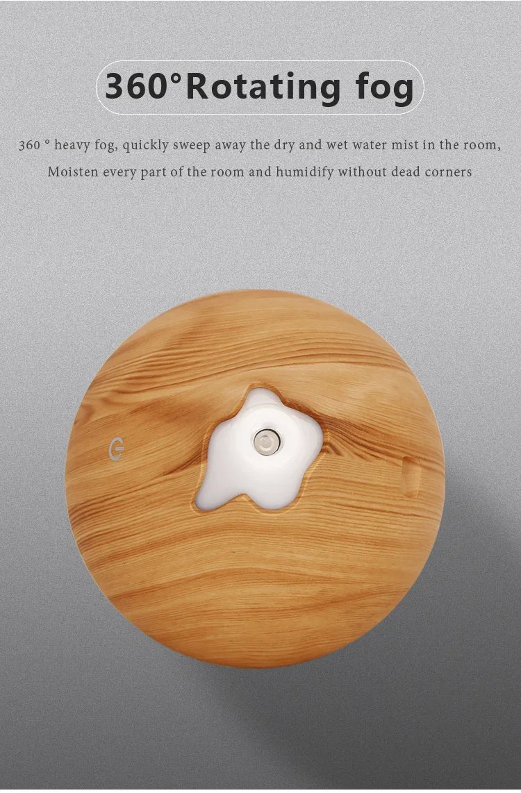 350ml Wood Grain Aromatherapy Diffuser — Remote Control, 7-Color LED Ultrasonic Humidifier